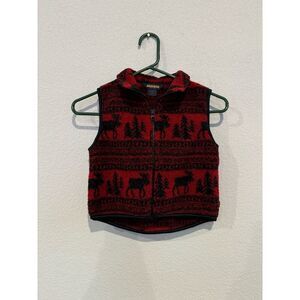 Woolrich Boy's Size 4T Moose Fleece Sleeveless‎ Full Zip Collared Vest Red/Black